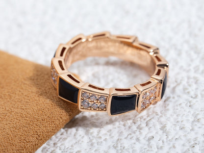 [CharmAmor]SERPENTI RING PINK GOLD BLACK MOP DIAMOND PAVED 4MM