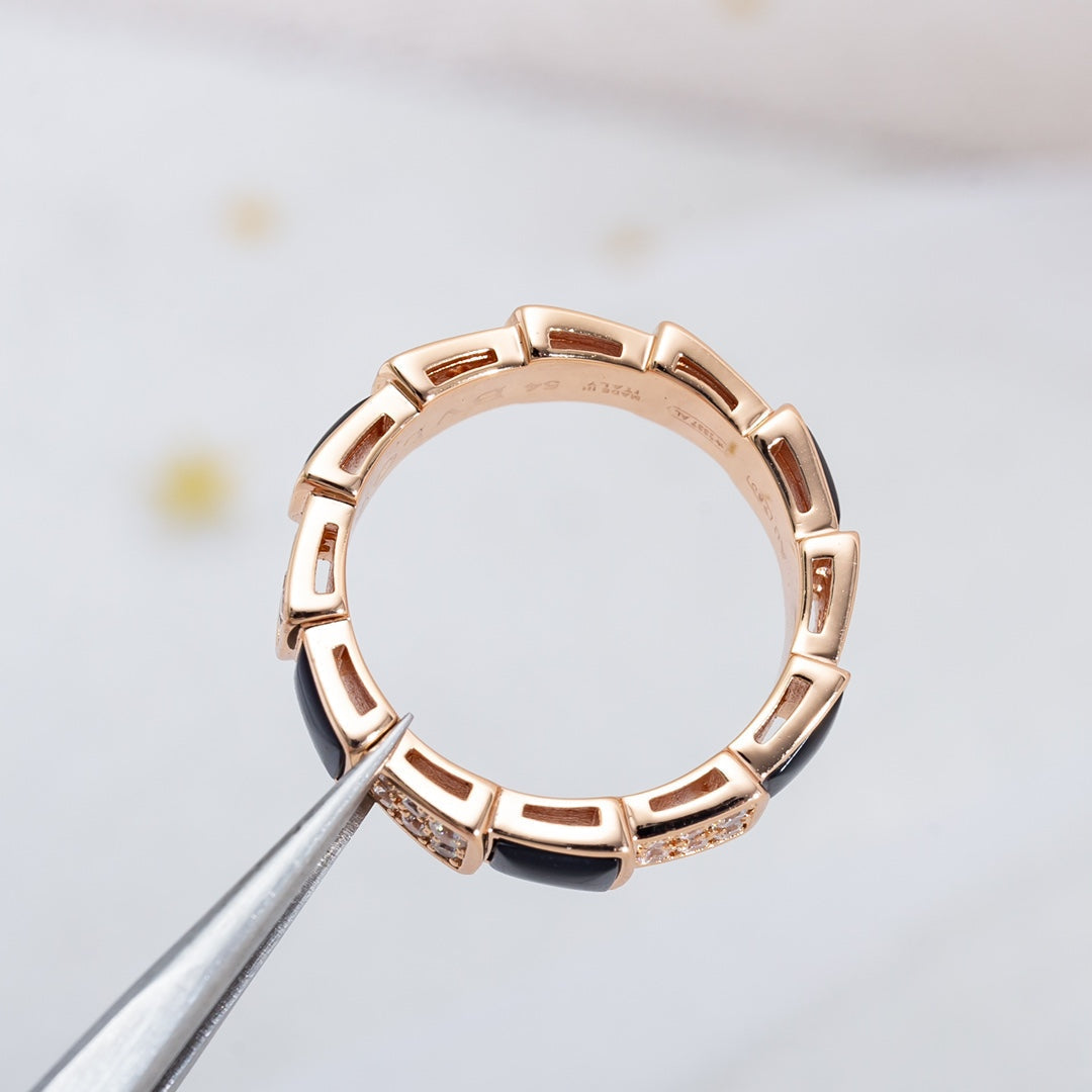 [CharmAmor]SERPENTI RING PINK GOLD BLACK MOP DIAMOND PAVED 4MM