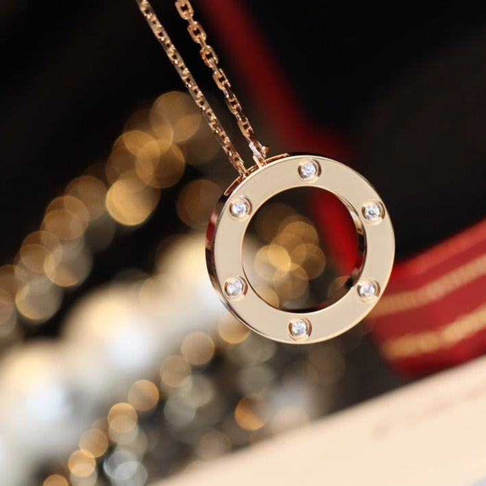 [CharmAmor]LOVE NECKLACE 16MM 6 DIAMONDS PINK GOLD