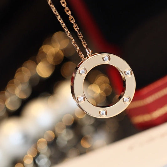 [CharmAmor]LOVE NECKLACE 16MM 6 DIAMONDS PINK GOLD