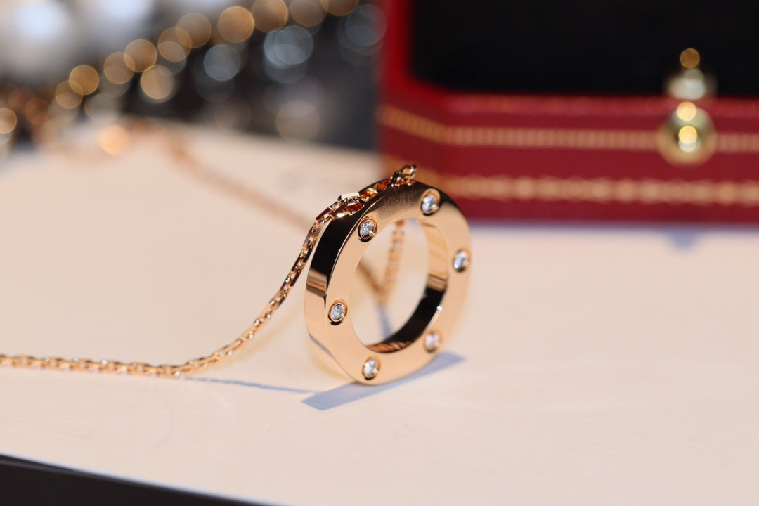 [CharmAmor]LOVE NECKLACE 16MM 6 DIAMONDS PINK GOLD