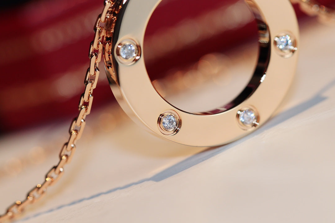 [CharmAmor]LOVE NECKLACE 16MM 6 DIAMONDS PINK GOLD