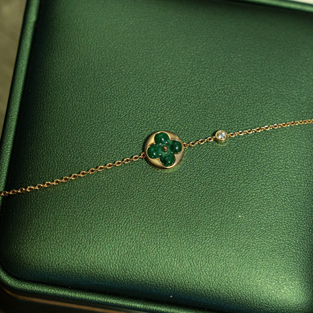 [CharmAmor]SUN MALACHITE 1 DIAMOND PINK GOLD BRACELET