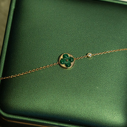 [CharmAmor]SUN MALACHITE 1 DIAMOND PINK GOLD BRACELET