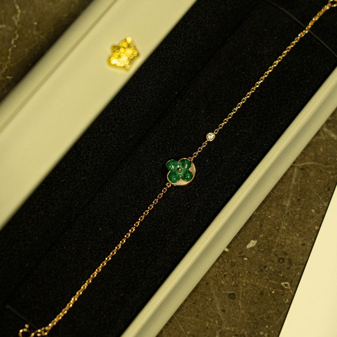 [CharmAmor]SUN MALACHITE 1 DIAMOND PINK GOLD BRACELET