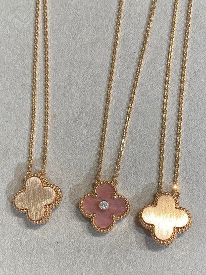 [CharmAmor]CLOVER 15MM DIAMOND RHODONITE NECKLACE