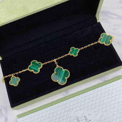 [CharmAmor]MAGIC CLOVER MALACHITE GOLD BRACELET 5 MOTIFS