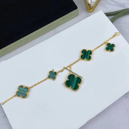 [CharmAmor]MAGIC CLOVER MALACHITE GOLD BRACELET 5 MOTIFS