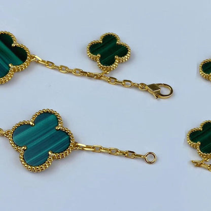 [CharmAmor]MAGIC CLOVER MALACHITE GOLD BRACELET 5 MOTIFS