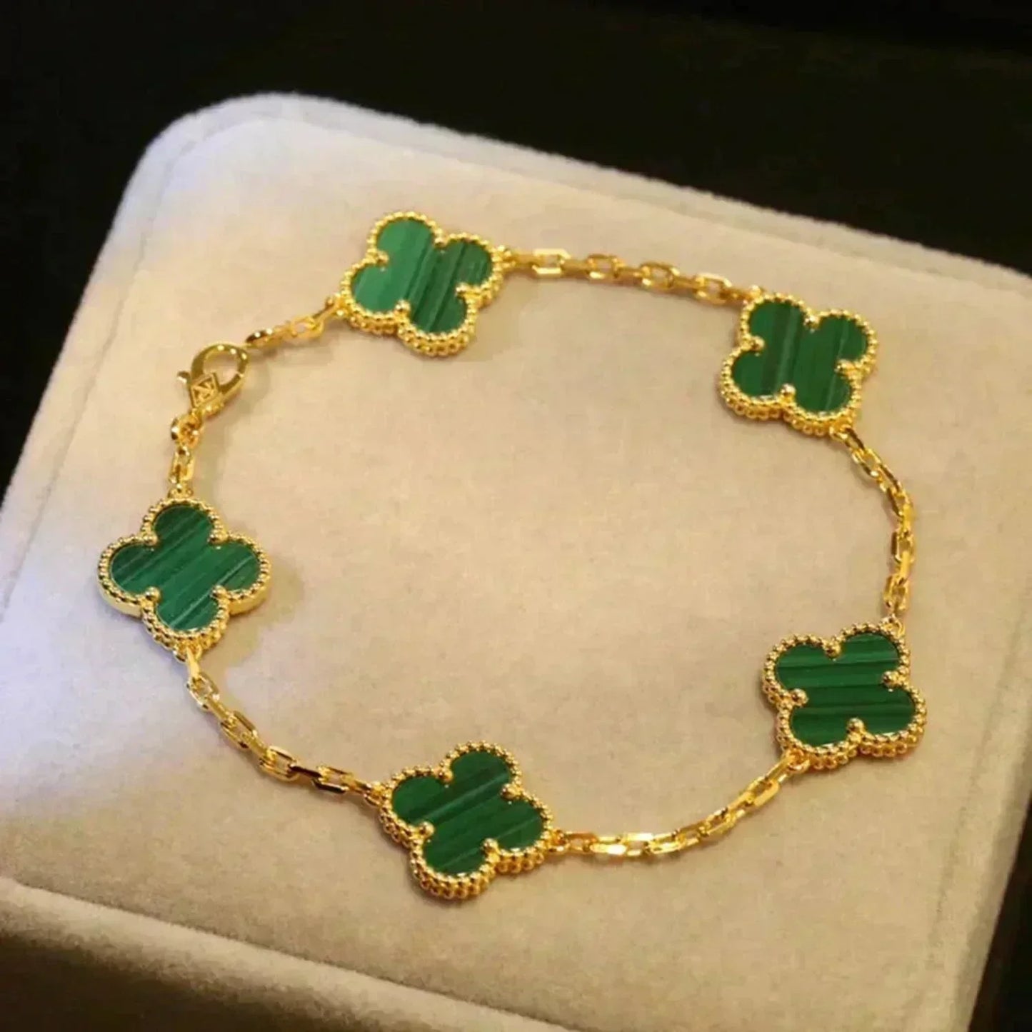 [CharmAmor]CLOVER 5 MOTIFS MALACHITE BRACELET