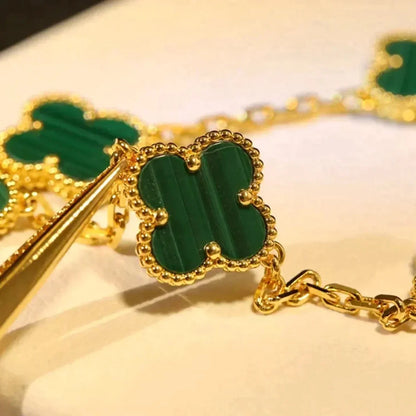 [CharmAmor]CLOVER 5 MOTIFS MALACHITE BRACELET