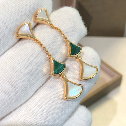 [CharmAmor]DREAM EARRINGS 3 MOTIFS MALACHITE MOP PINK GOLD