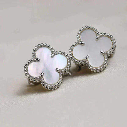 [CharmAmor]CLOVER MEDIUM 1 MOTIFS  WHITE MOP EARRINGS SILVER