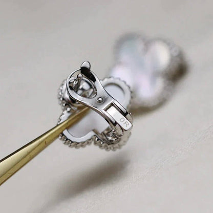 [CharmAmor]CLOVER MEDIUM 1 MOTIFS  WHITE MOP EARRINGS SILVER