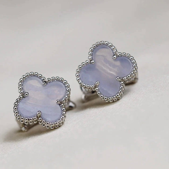 [CharmAmor]CLOVER MEDIUM 1 MOTIFS  WHITE MOP EARRINGS SILVER