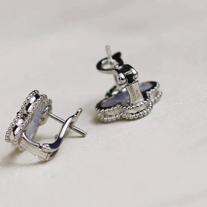 [CharmAmor]CLOVER MEDIUM 1 MOTIFS  WHITE MOP EARRINGS SILVER
