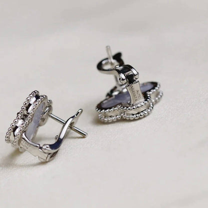 [CharmAmor]CLOVER MEDIUM 1 MOTIFS  WHITE MOP EARRINGS SILVER