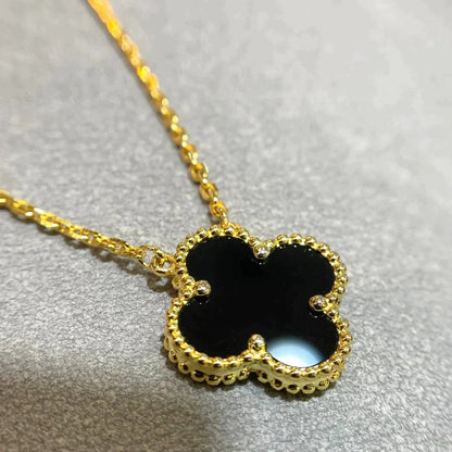 [CharmAmor]CLOVER 15MM BLACK ONYX SINGLE FLOWER NECKLACE