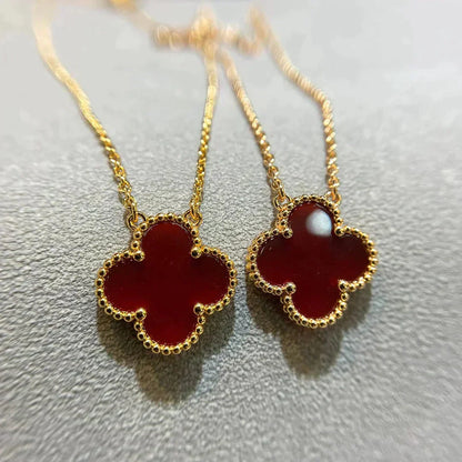 [CharmAmor]CLOVER 15MM CARNELIAN SINGLE FLOWER NECKLACE