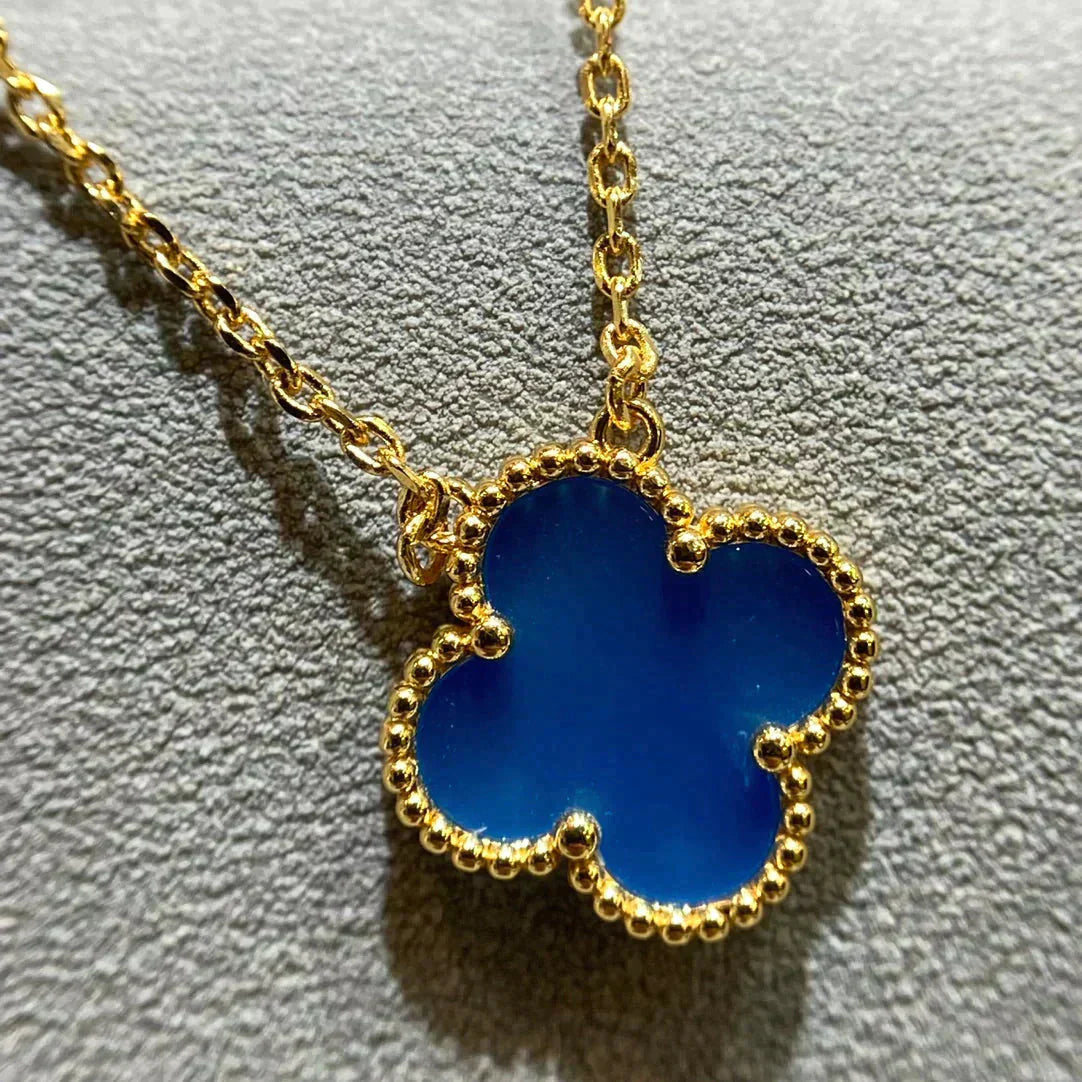 [CharmAmor]CLOVER 15MM BLUE AGATE NECKLACE