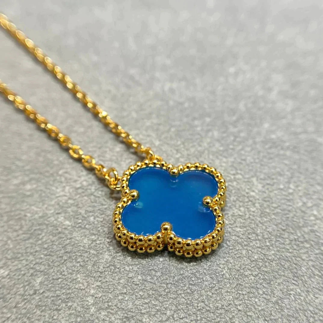 [CharmAmor]CLOVER 15MM BLUE AGATE NECKLACE