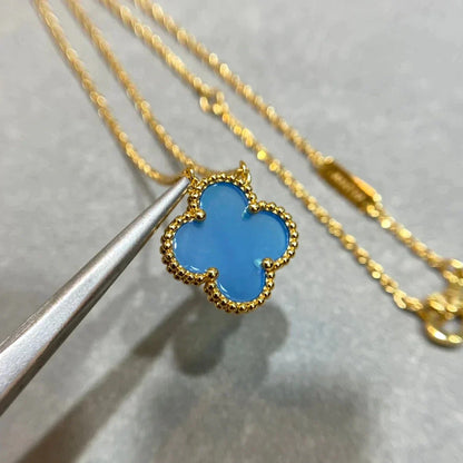 [CharmAmor]CLOVER 15MM BLUE AGATE NECKLACE