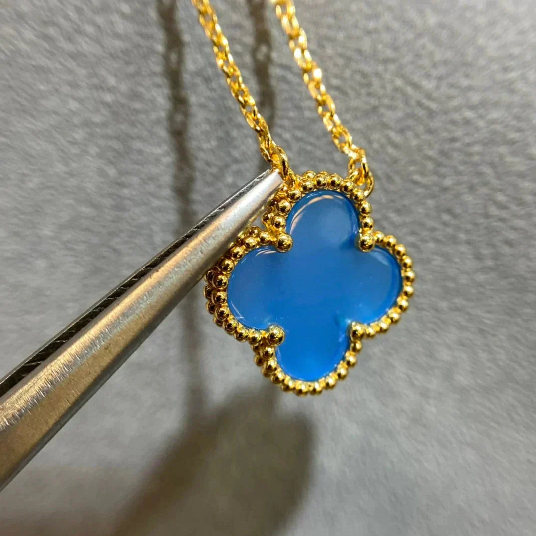 [CharmAmor]CLOVER 15MM BLUE AGATE NECKLACE