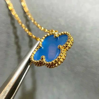[CharmAmor]CLOVER 15MM BLUE AGATE NECKLACE