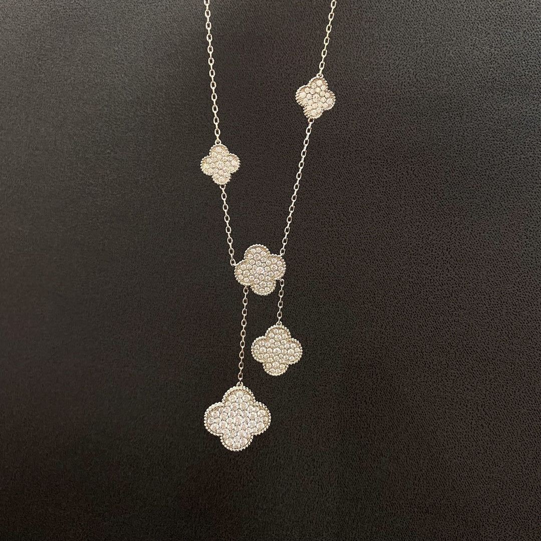 [CharmAmor]CLOVER 5 MOTIFS SILVER DIAMONDS NECKLACE