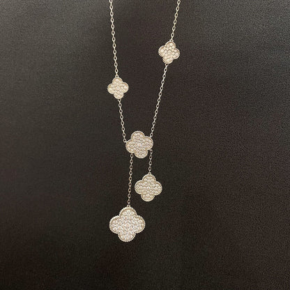 [CharmAmor]CLOVER 5 MOTIFS SILVER DIAMONDS NECKLACE
