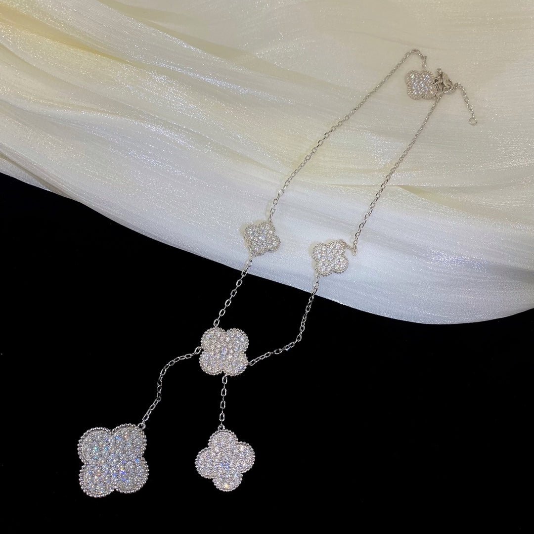 [CharmAmor]CLOVER 5 MOTIFS SILVER DIAMONDS NECKLACE