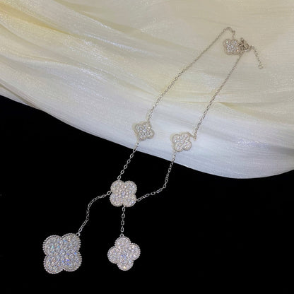[CharmAmor]CLOVER 5 MOTIFS SILVER DIAMONDS NECKLACE