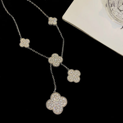 [CharmAmor]CLOVER 5 MOTIFS SILVER DIAMONDS NECKLACE