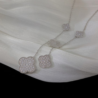 [CharmAmor]CLOVER 5 MOTIFS SILVER DIAMONDS NECKLACE