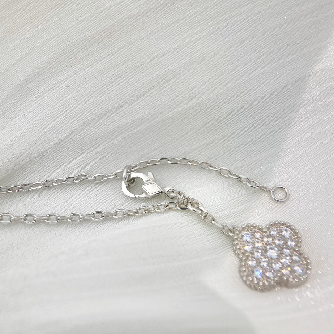 [CharmAmor]CLOVER 5 MOTIFS SILVER DIAMONDS NECKLACE
