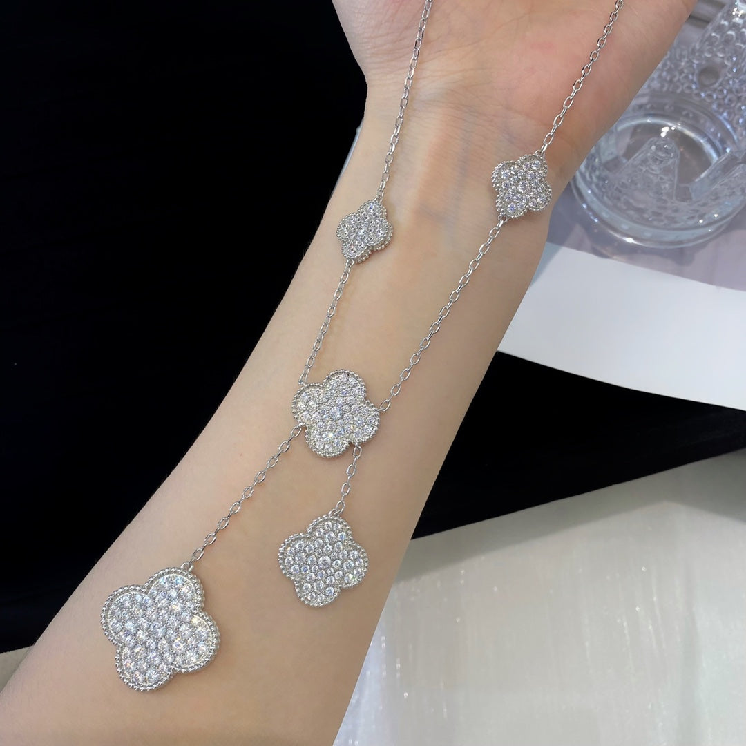 [CharmAmor]CLOVER 5 MOTIFS SILVER DIAMONDS NECKLACE