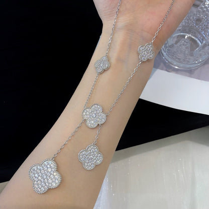 [CharmAmor]CLOVER 5 MOTIFS SILVER DIAMONDS NECKLACE
