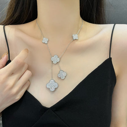 [CharmAmor]CLOVER 5 MOTIFS SILVER DIAMONDS NECKLACE