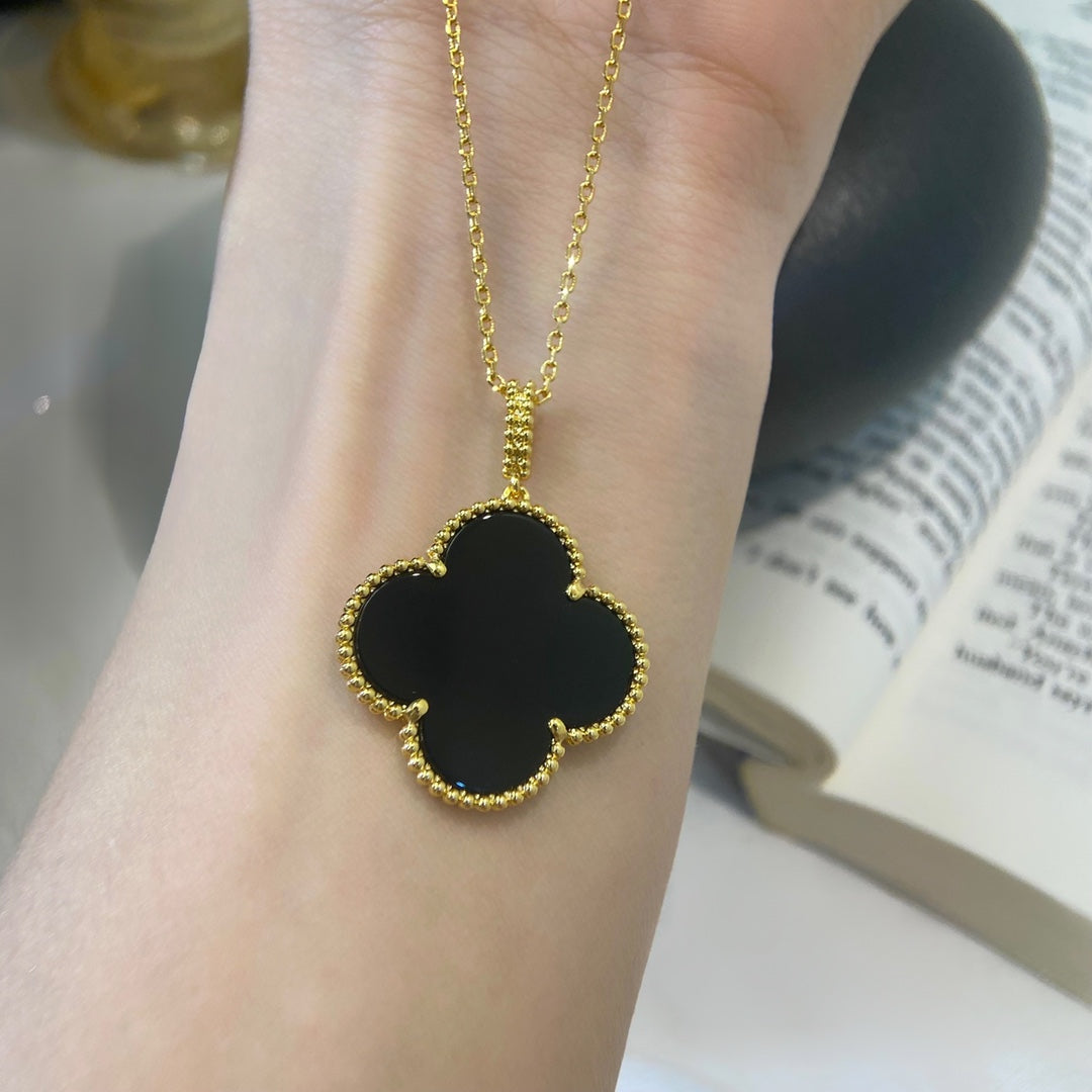 [CharmAmor]CLOVER 25MM NECKLACE GOLD ONYX