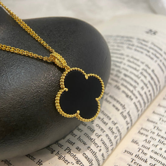 [CharmAmor]CLOVER 25MM NECKLACE GOLD ONYX