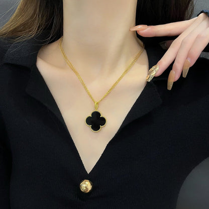 [CharmAmor]CLOVER 25MM NECKLACE GOLD ONYX