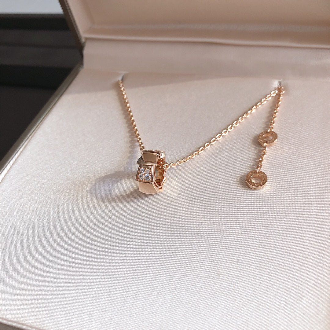 [CharmAmor]SERPENTI PEDANT DIAMOND PINK GOLD NECKLACE