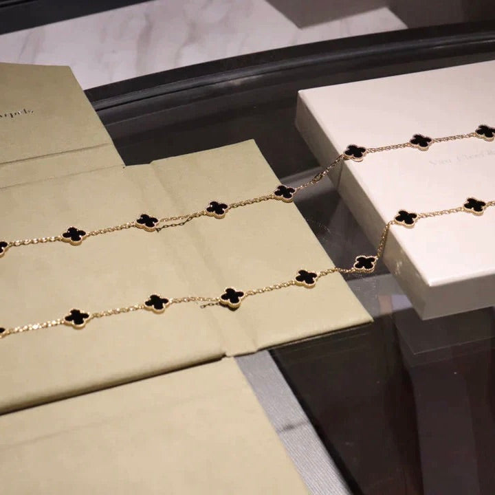 [CharmAmor]CLOVER 20 MOTIFS ONYX NECKLACE