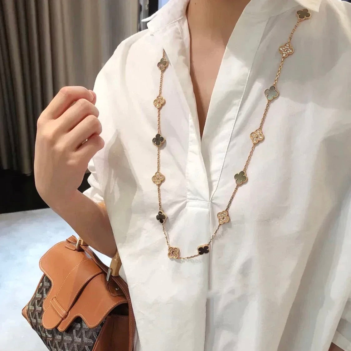 [CharmAmor]CLOVER 20 MOTIFS DARK MOP DIAMOND  NECKLACE