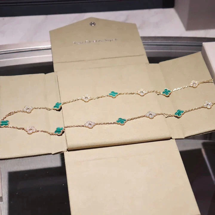 [CharmAmor]CLOVER 20 MOTIFS MALACHITE DIAMOND NECKLACE