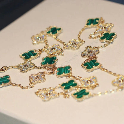 [CharmAmor]CLOVER 20 MOTIFS MALACHITE DIAMOND NECKLACE