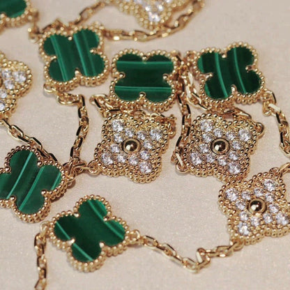 [CharmAmor]CLOVER 20 MOTIFS MALACHITE DIAMOND NECKLACE