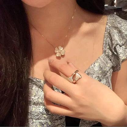 [CharmAmor]CLOVER MOP DIAMOND ROSE GOLD NECKLACE