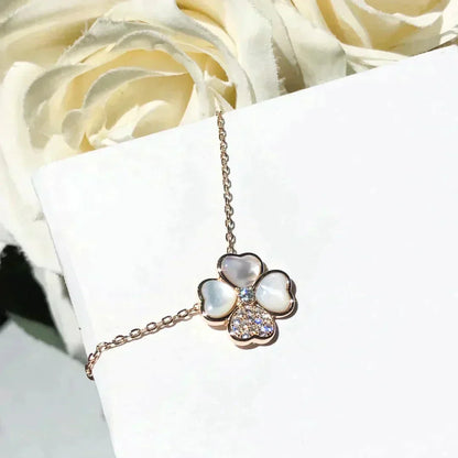 [CharmAmor]CLOVER MOP DIAMOND ROSE GOLD NECKLACE