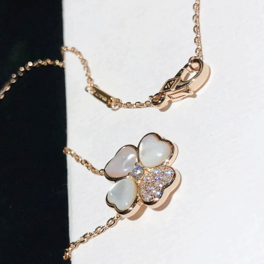 [CharmAmor]CLOVER MOP DIAMOND ROSE GOLD NECKLACE